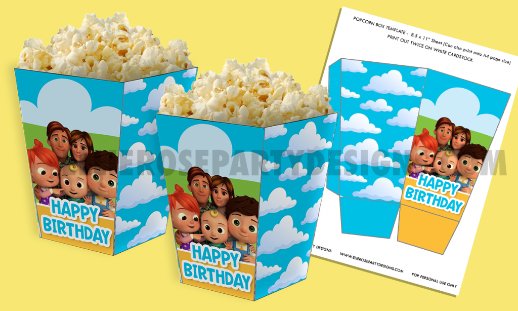 FREE COCOMELON POPCORN BOX PARTY FAVOR BIRHTDAY PARTY