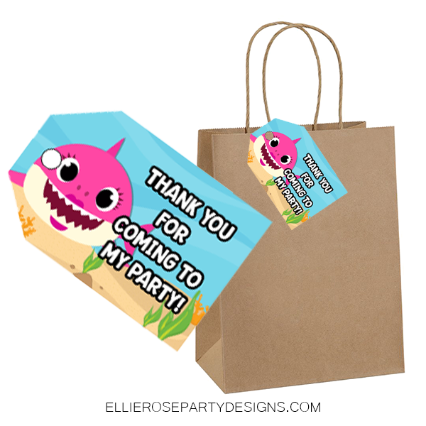 BABY SHARK GIRL PINK TEMPLATE THANK YOU TAGS 2 IN X 3 IN FAVOR BAG TAGS