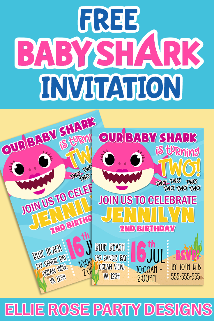 Baby Shark printable and customized invitations 