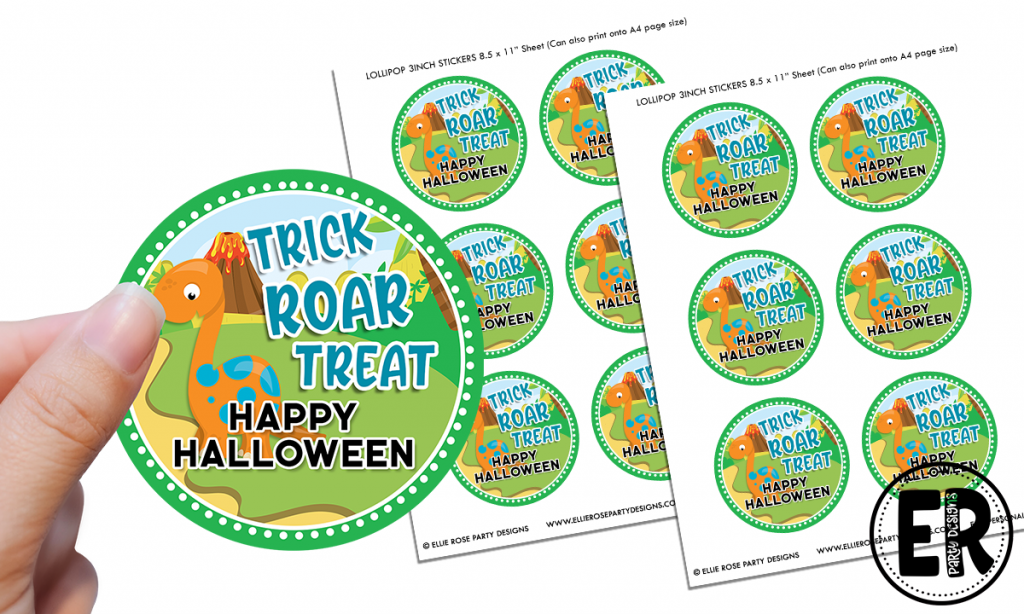 TRICK ROAR TREAT HALLOWEEN TREAT BAG STICKER LABEL PRINTABLES FREE TO DOWNLOAD 3