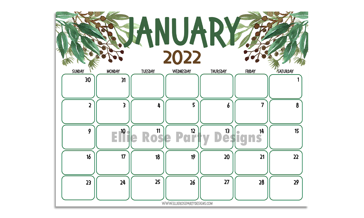 Free 2022 January Monthly Calendar - Ellierosepartydesigns.com