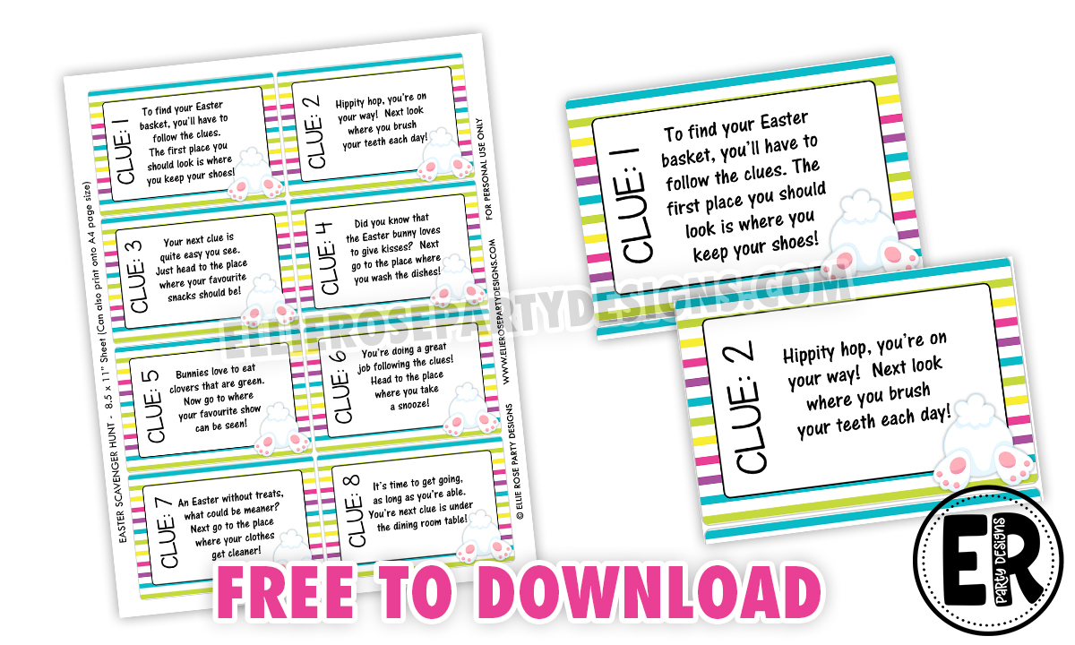 Get Free Printable Scavenger Hunt Clues | Ellierosepartydesigns.com