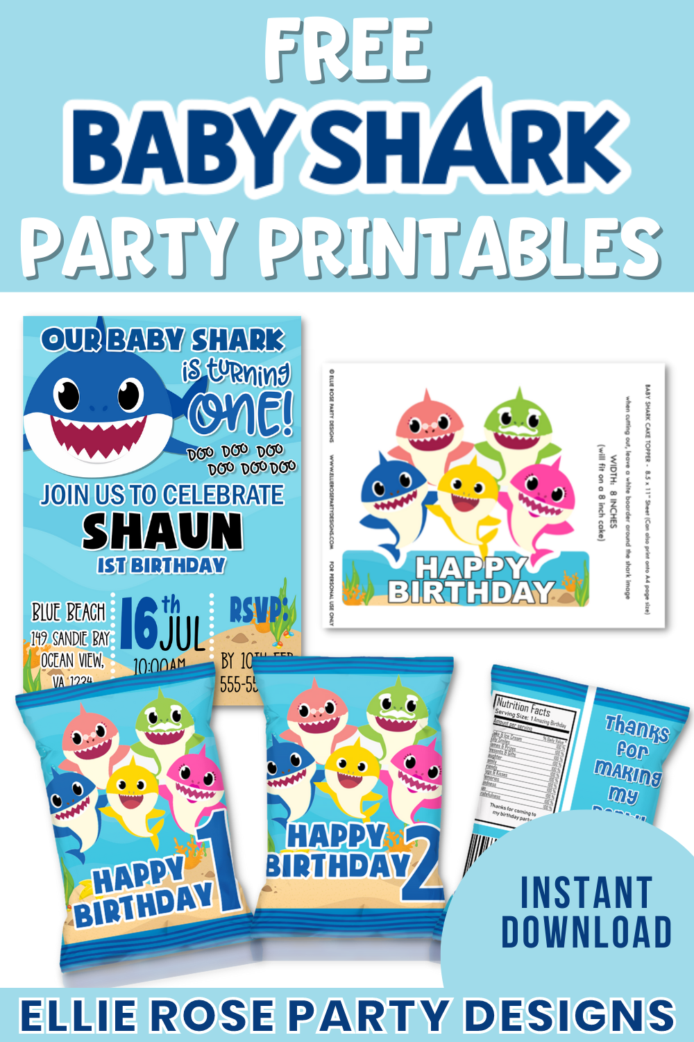 Baby Shark Free Party Printables | Ellierosepartydesigns.com