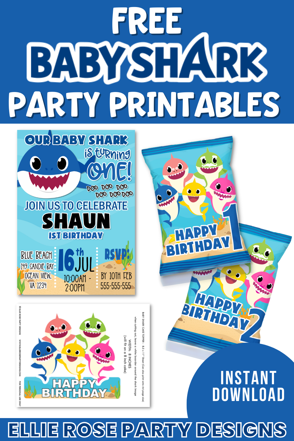 Baby Shark Free Party Printables | Ellierosepartydesigns.com