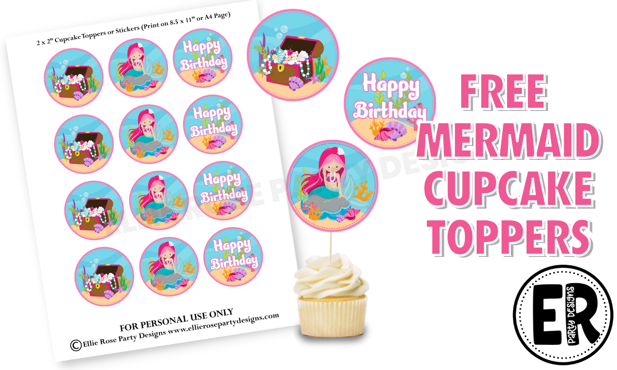 No.1 Best Free Mermaid Cupcake Toppers | Ellierosepartydesigns.com