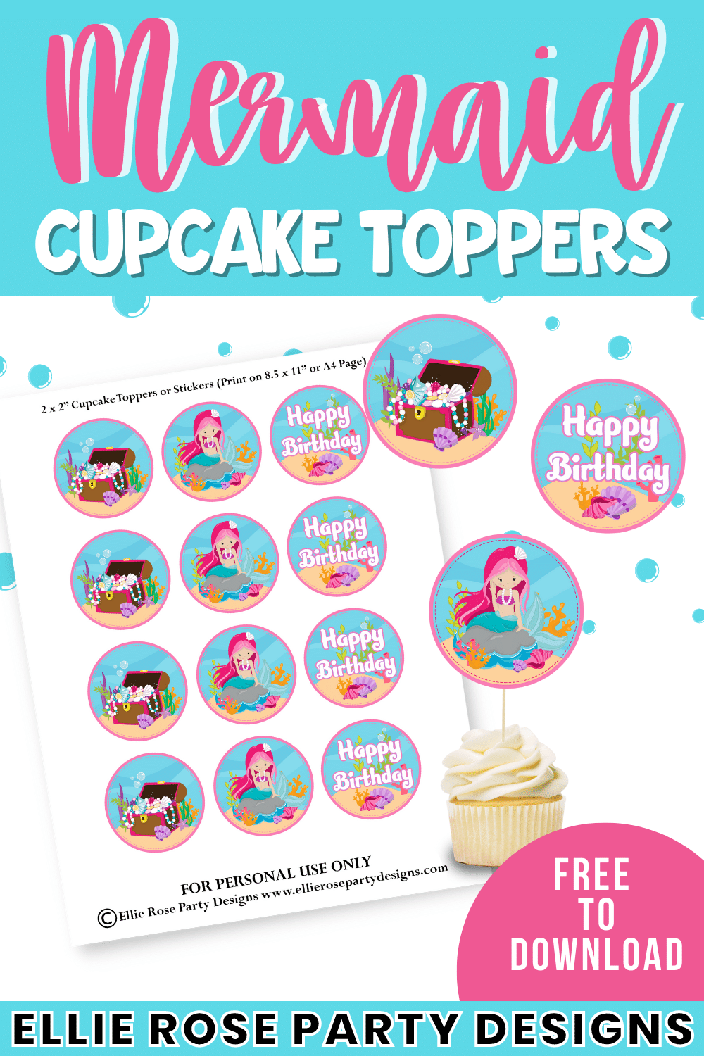 FREE MERMAID CUPCAKE TOPPERS