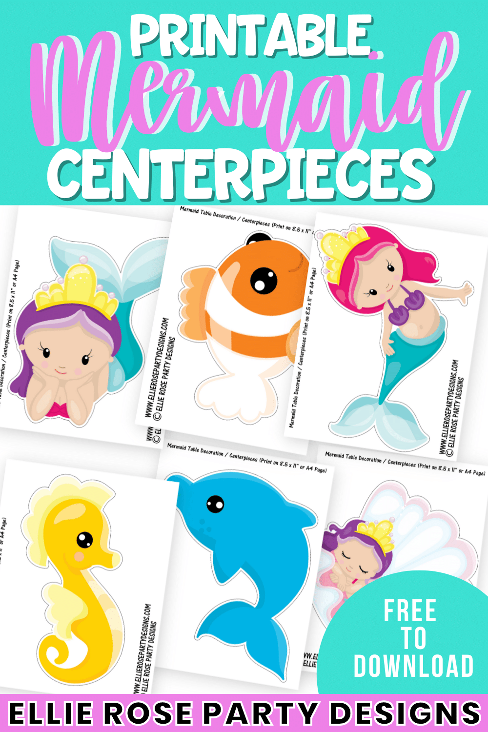 No.1 Best Free Mermaid Cupcake Toppers | Ellierosepartydesigns.com