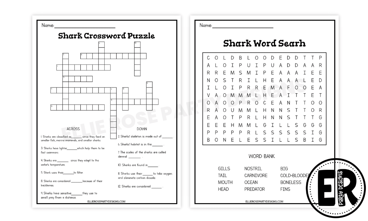 Free Printable Shark Worksheets | Ellierosepartydesigns.com