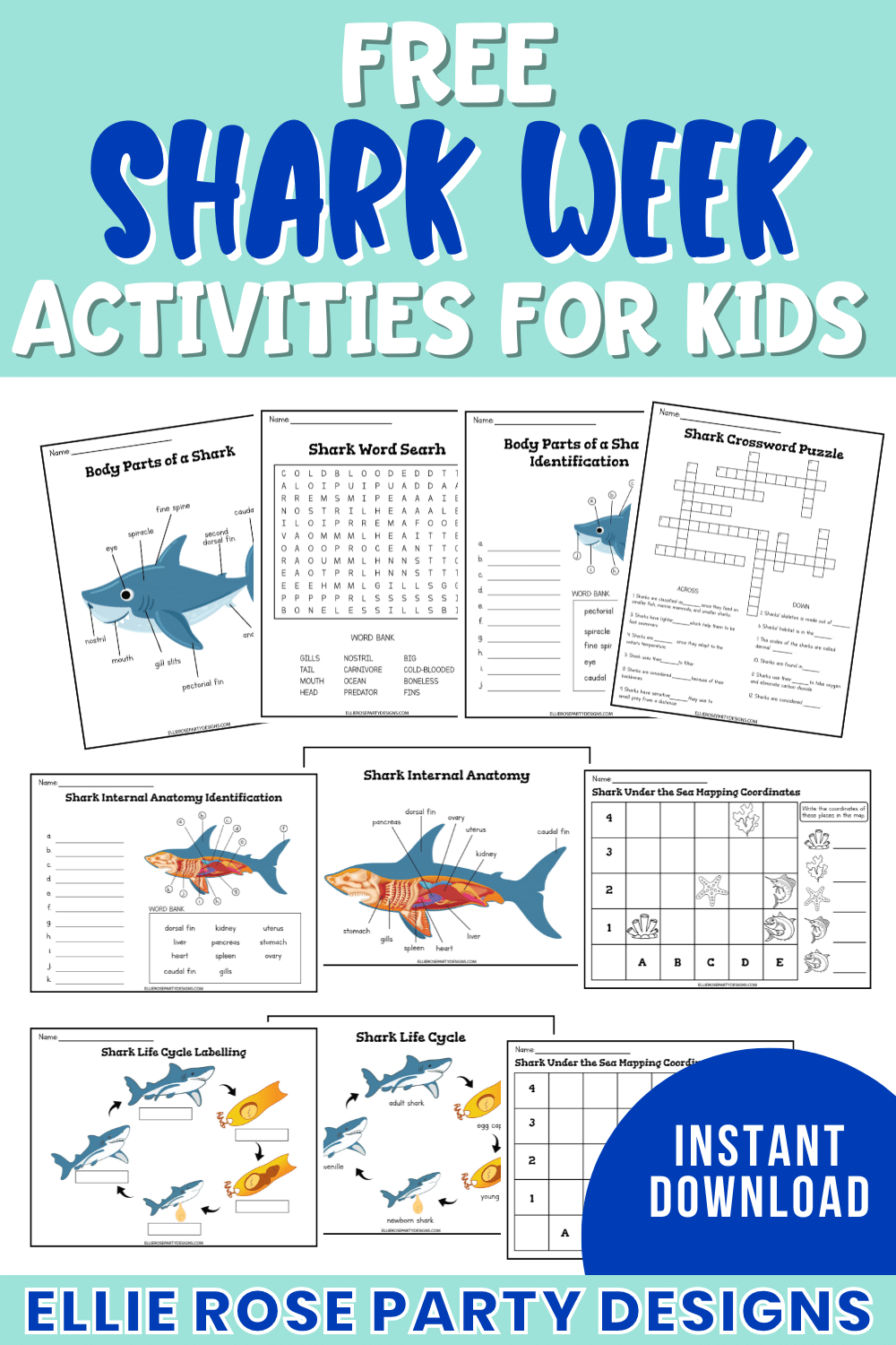 Free Printable Shark Worksheets | Ellierosepartydesigns.com