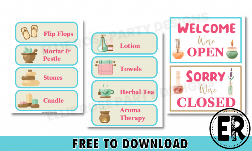 FREE PRINTABLE DAY SPA PRETEND PLAY