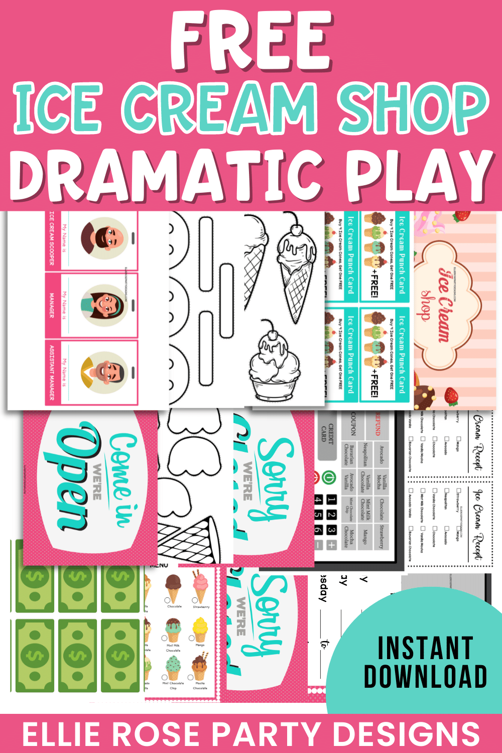 FREE ICE CREAM SHOP DRAMATIC PLAY PRINTABLES | Ellierosepartydesigns.com