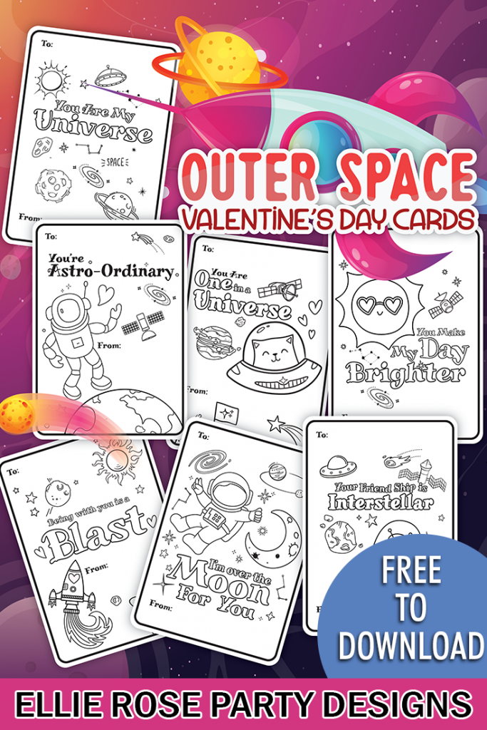 FREE OUTER SPACE VALENTINES DAY COLORING CARDS