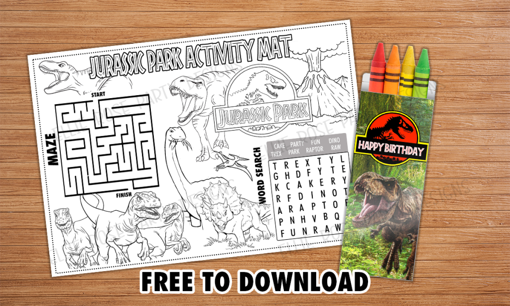 JURASSIC PARK WORLD ACTIVITY PLACEMAT PACK COLORING PAGE CRAYONS