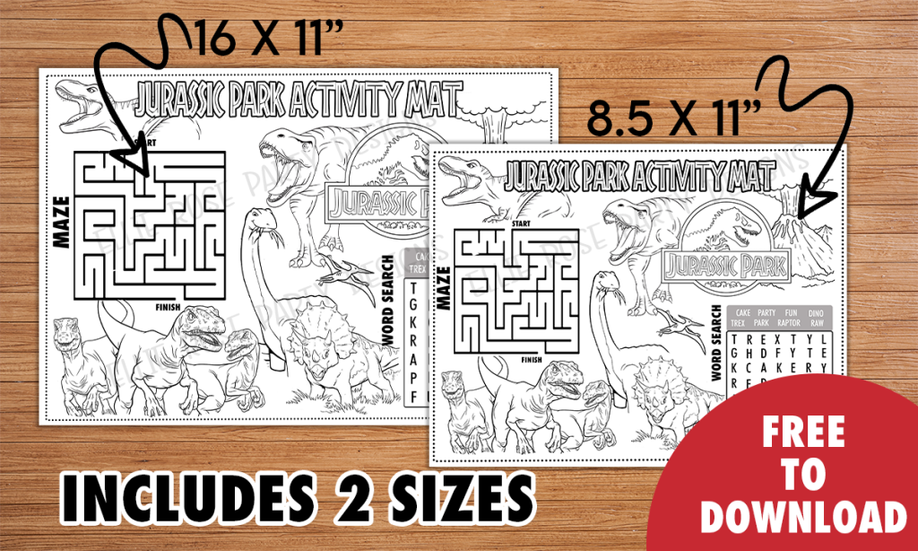 JURASSIC PARK WORLD ACTIVITY PLACEMAT PACK COLORING PAGE CRAYONS 2