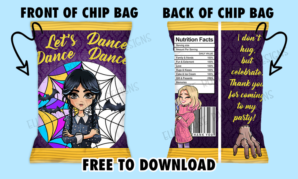 FREE Wednesday CHIP BAGS FREE TO DOWNLOAD WEDNESDAY ADDAMS NETFLIX PRINTABLE PARTY FAVOR FAVOUR 5