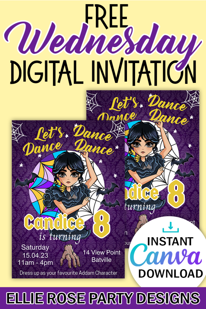 Wednesday Addams Invitation free to download digital printable instant download editable canva template