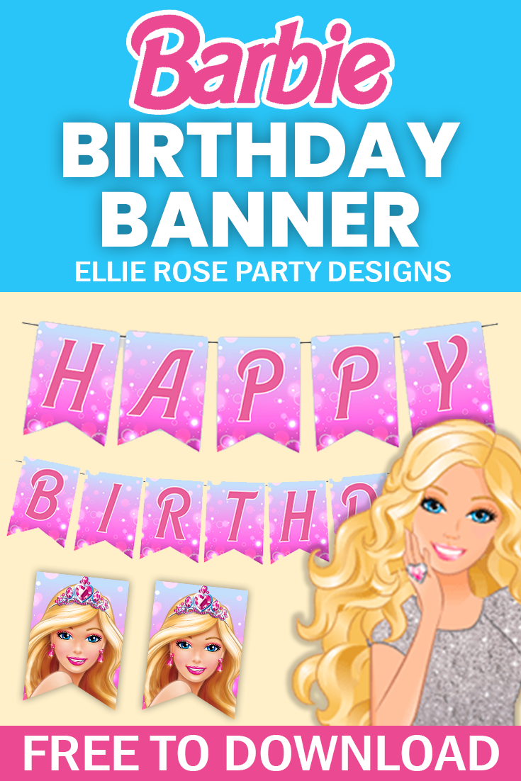 Free Barbie Birthday Banner Printable | Ellierosepartydesigns.com
