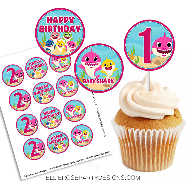 BABY SHARK PINK GIRL CUPCAKE TOPPER TEMPLATE age 1 2 3 4 5 6