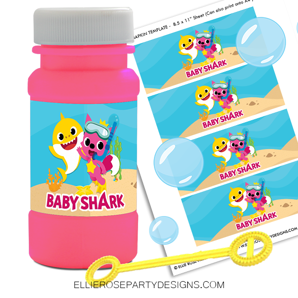 GIRL PINK BABY SHARK BUBBLE AND NAPKIN TEMPLATE 4OZ bubble wrappers