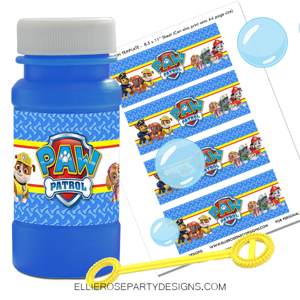 PAW PATROL BUBBLE AND NAPKIN TEMPLATE 4OZ PRINTABLE SHOP