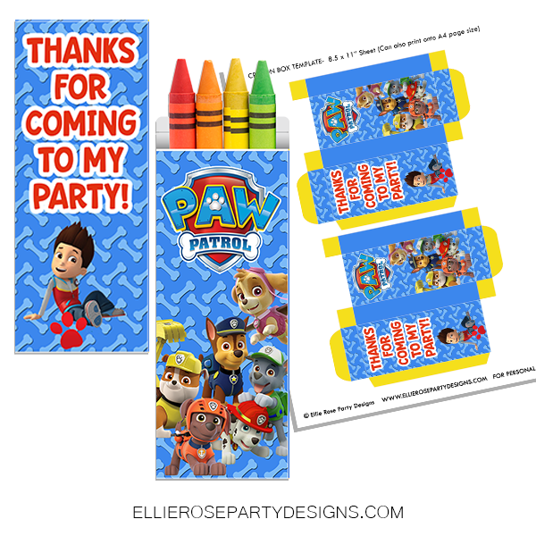 PAW PATROL CRAYON BOX favor bag printables