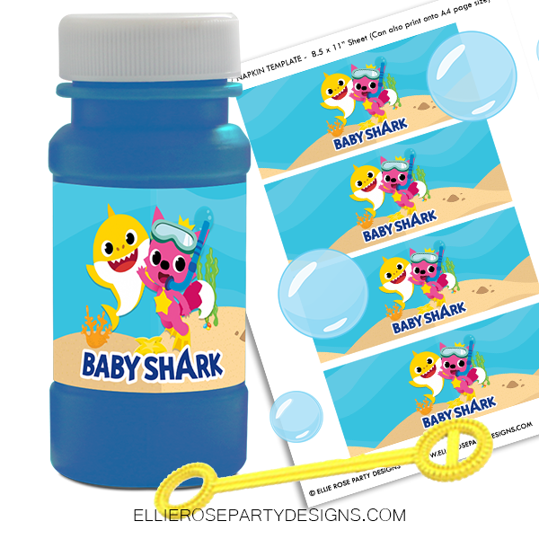 BOY BABY SHARK BUBBLE AND NAPKIN TEMPLATE 4OZ bubble wrappers