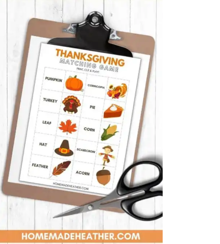 free thanksgiving printables matching game