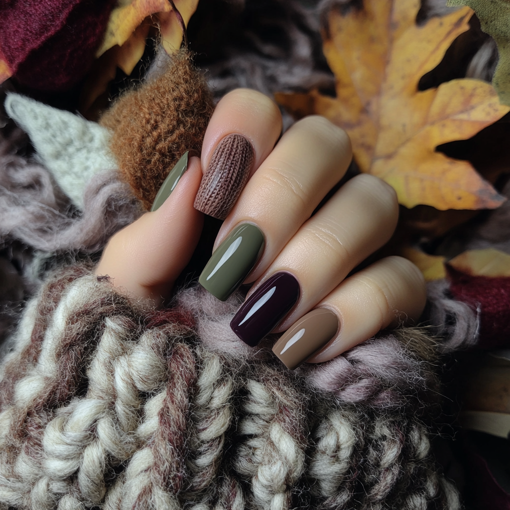 Fall Nails Matte Colors Olive Brown