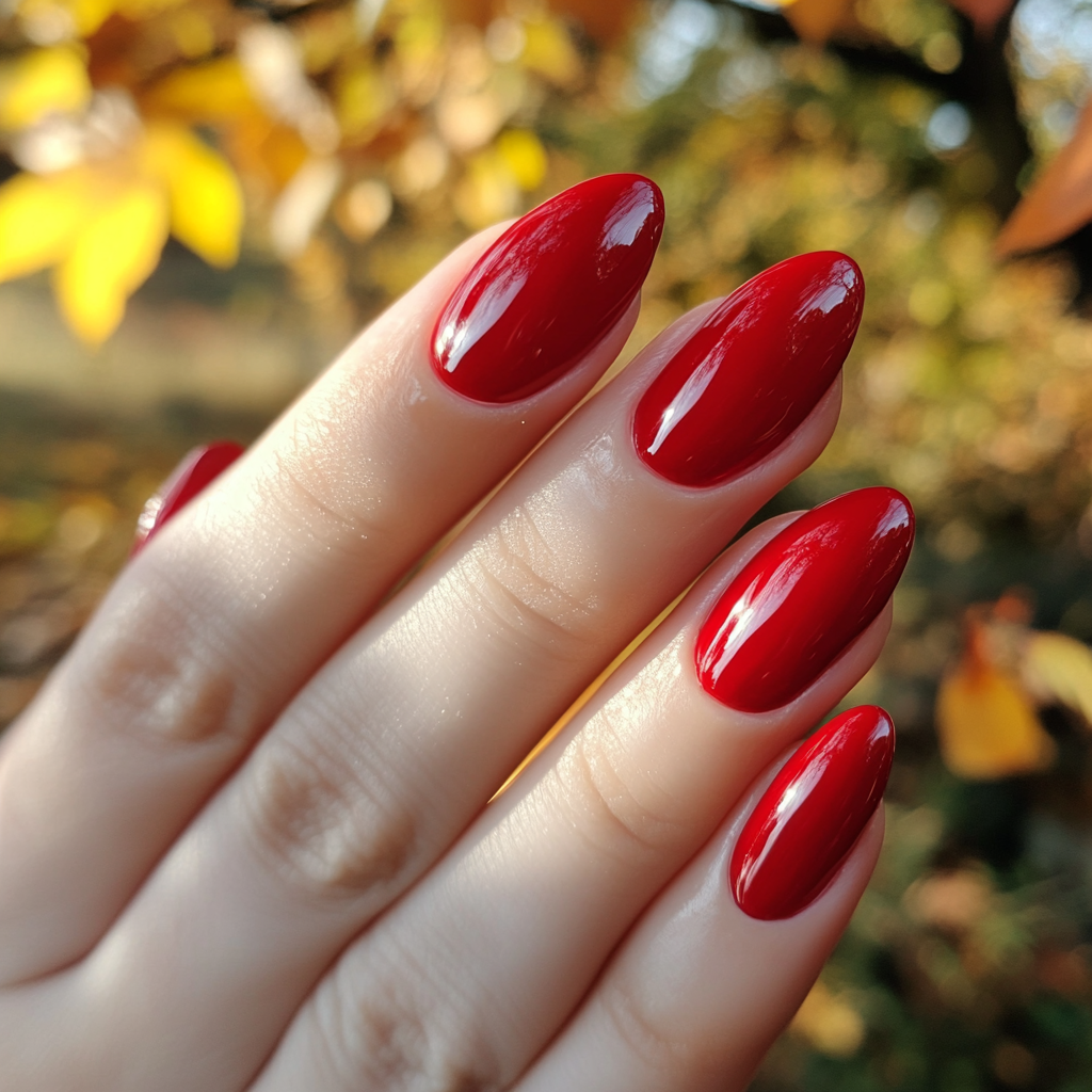 fall nails red glossy