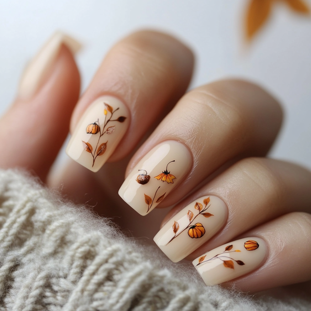 Fall Nails with mini stickers