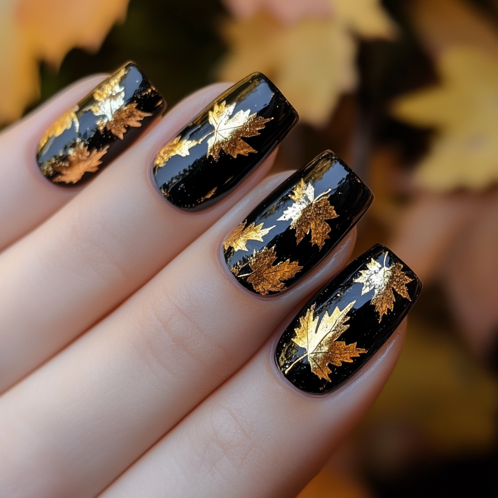 Fall Nails gold leaf